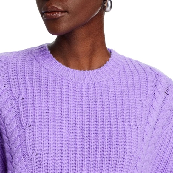 Luxurious 100% Cashmere Crewneck Cable Knit Sweater By Aqua in purple - Picture 3 of 6